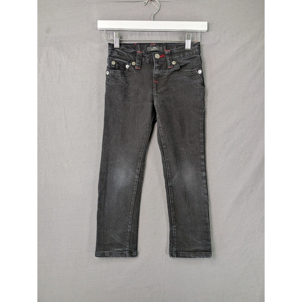 True Religion Boys Geno Relaxed Slim‎ Black Jeans Size 6 Red Stitching 40689